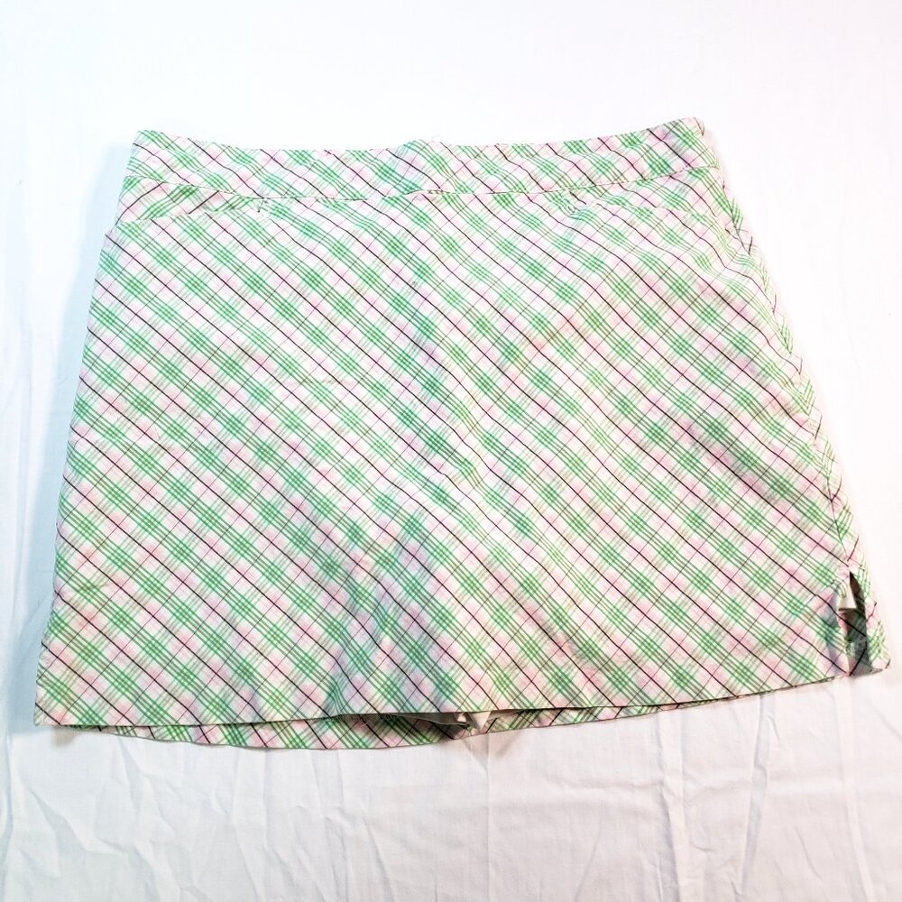 Lady Hagen Pink and Green Plaid Golf Skort Sz 12 Pink Cancer Ribbon Cotton